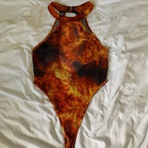 Dolls Kill high leg flame bodysuit